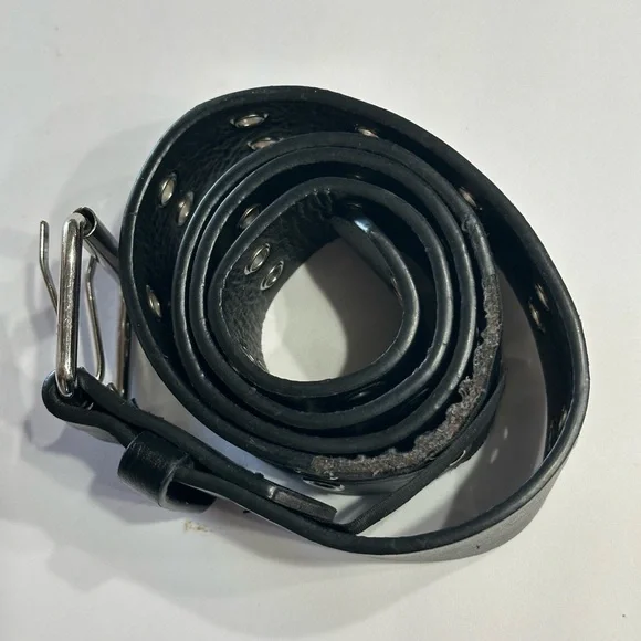 Brandy Melville Belt Black Faux Leather Double Holes One Size Silver Buckle - Picture 15 of 16